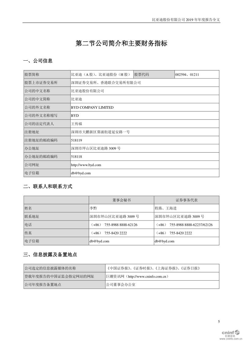 比亚迪:2019年年度报告