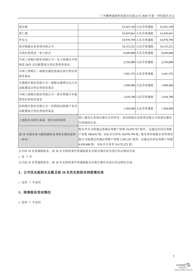 鹏辉能源:2020年第一季度报告全文