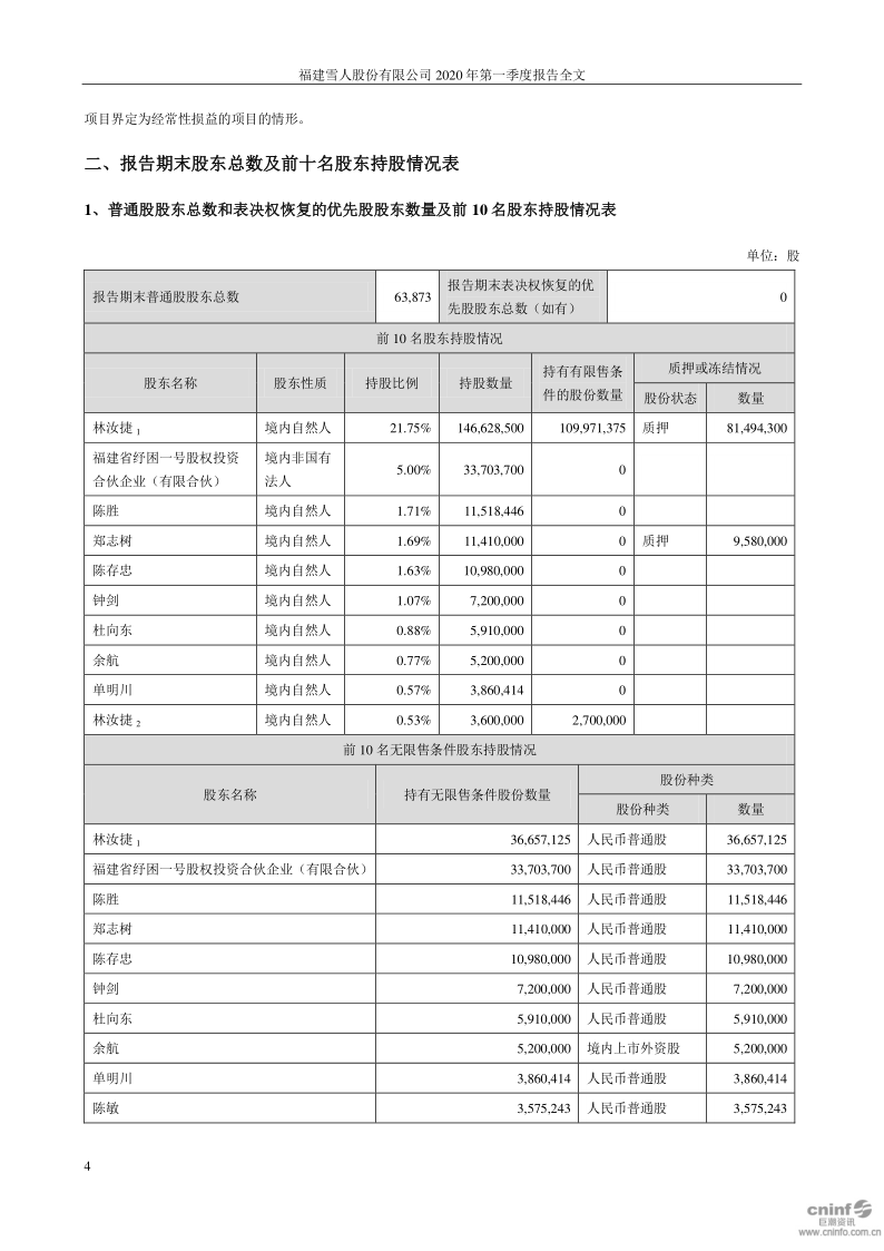 雪人股份：2020年第一季度报告全文