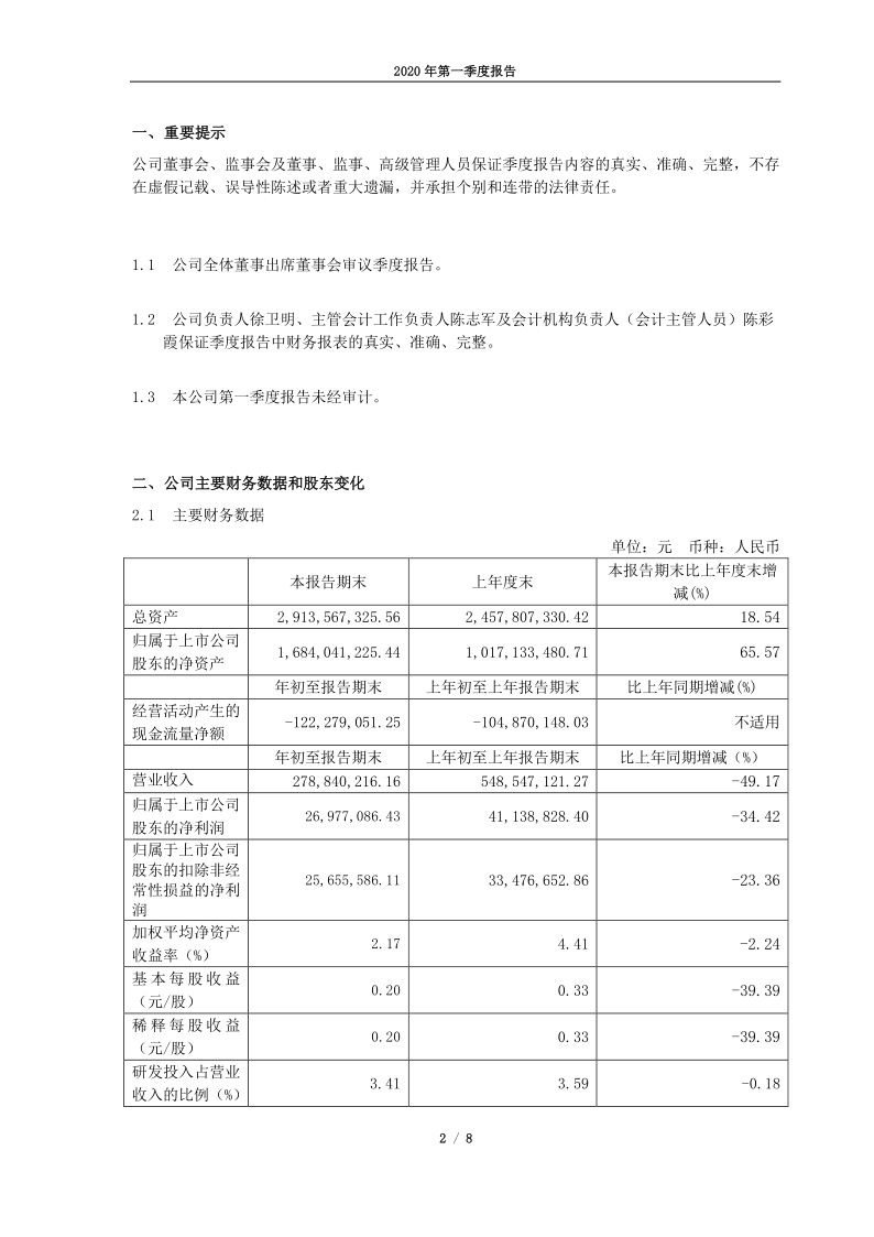 688186：广大特材2020年第一季度报告正文