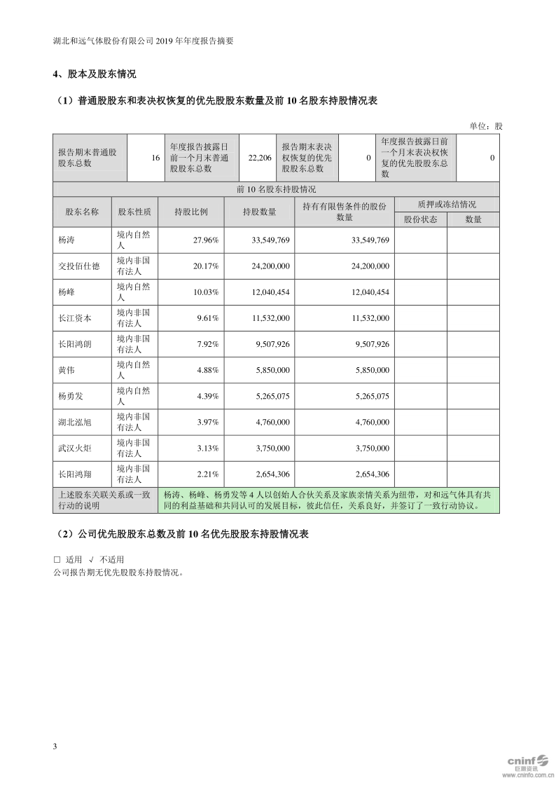 和远气体：2019年年度报告摘要