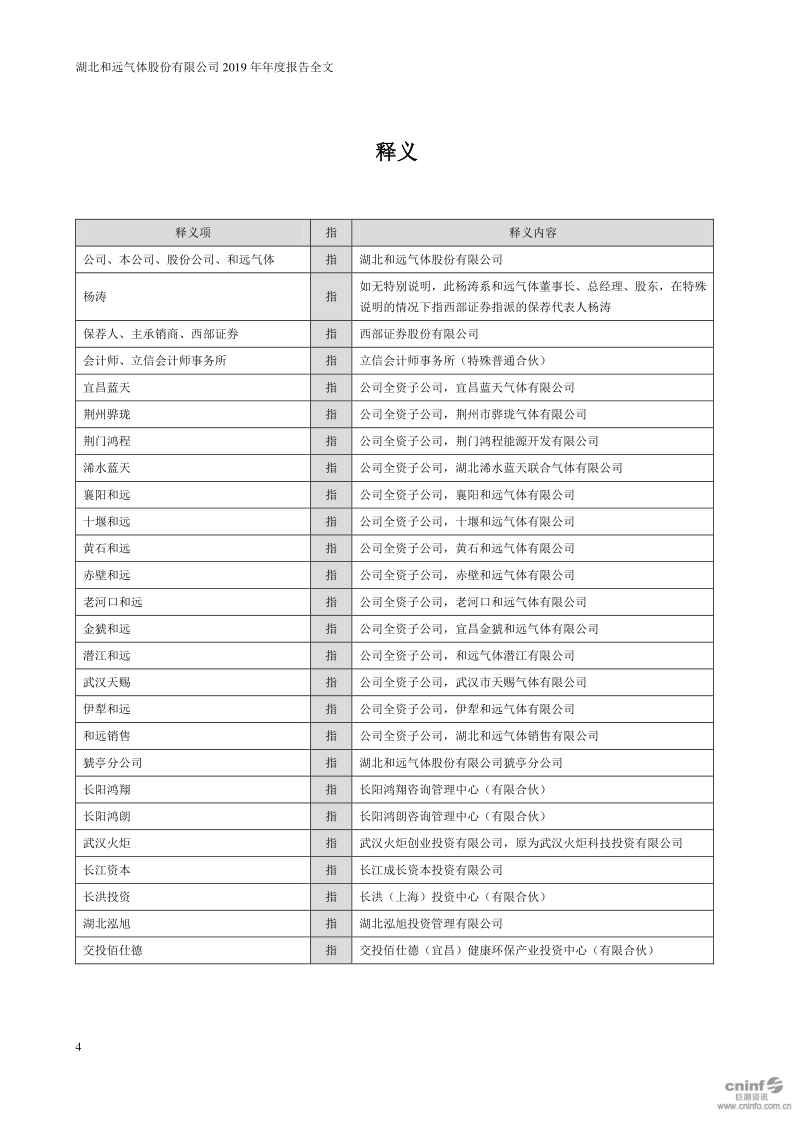 和远气体：2019年年度报告