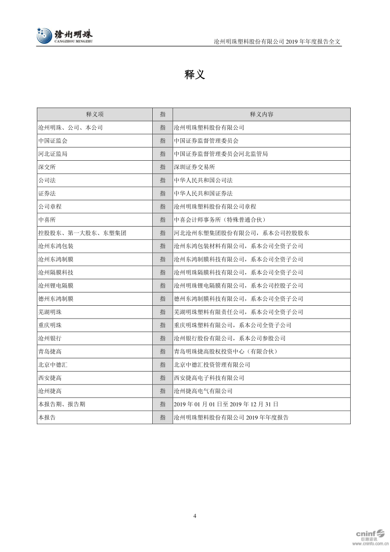 沧州明珠:2019年年度报告