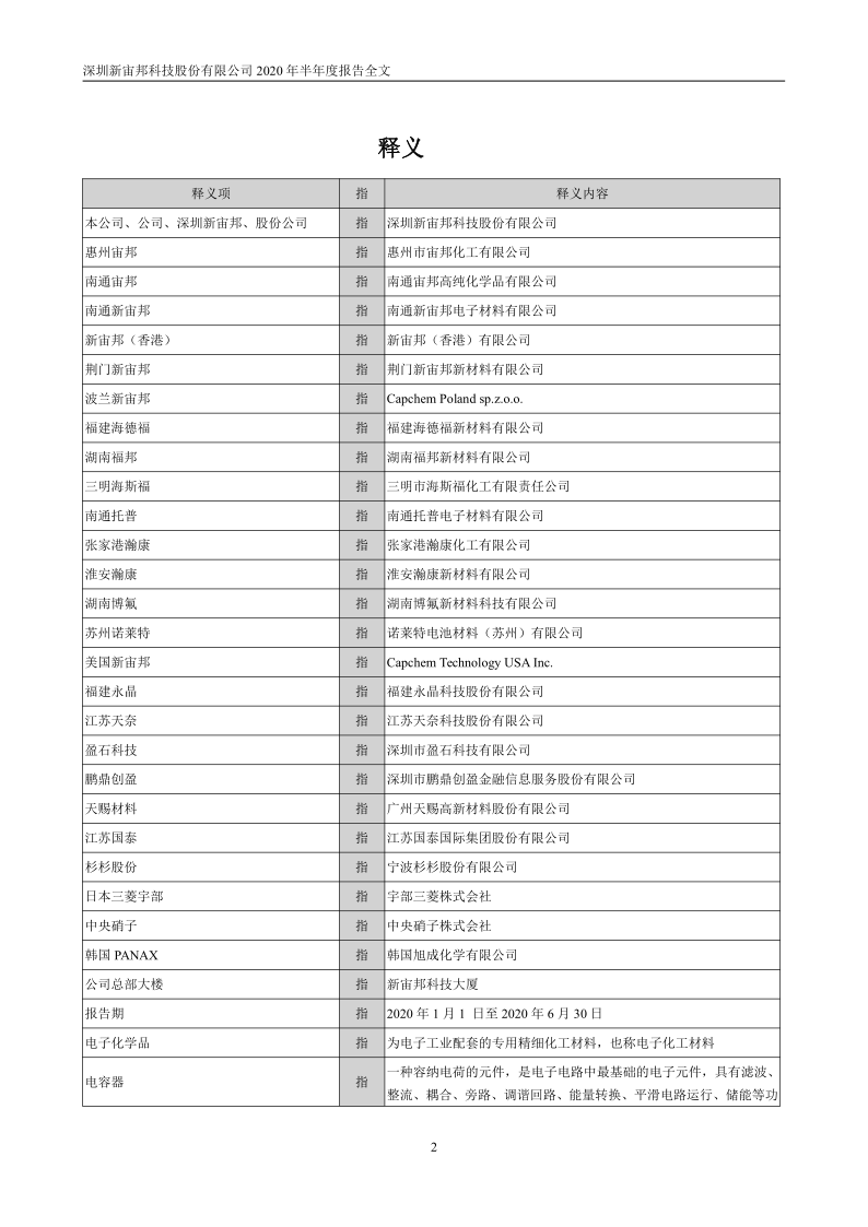 新宙邦：2020年半年度报告