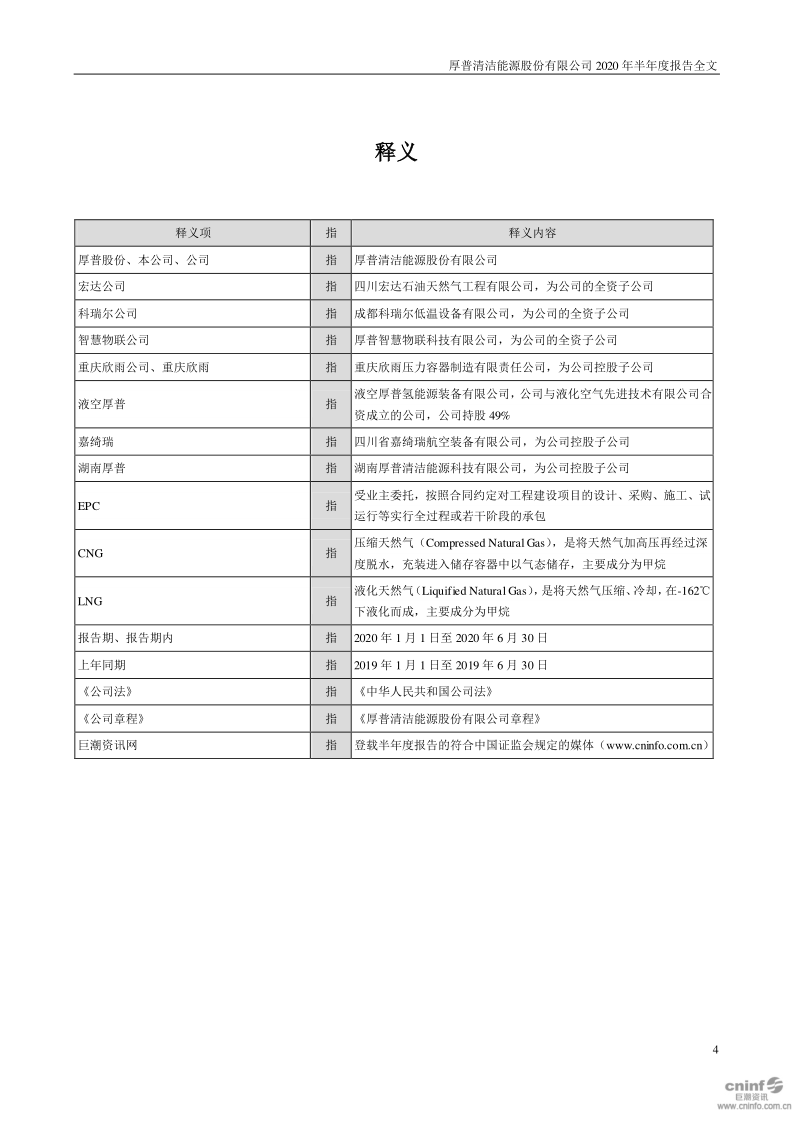 厚普股份：2020年半年度报告