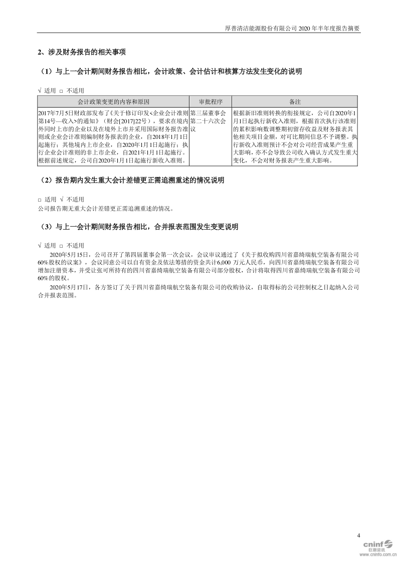 厚普股份：2020年半年度报告摘要