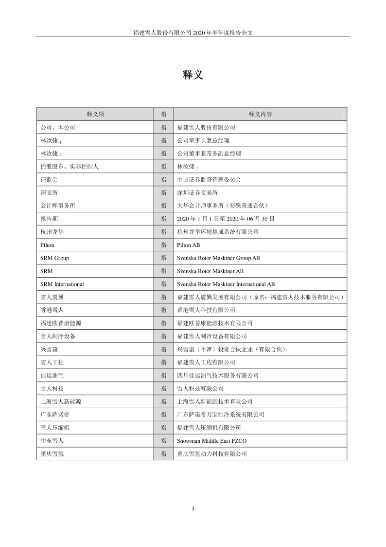 雪人股份：2020年半年度报告