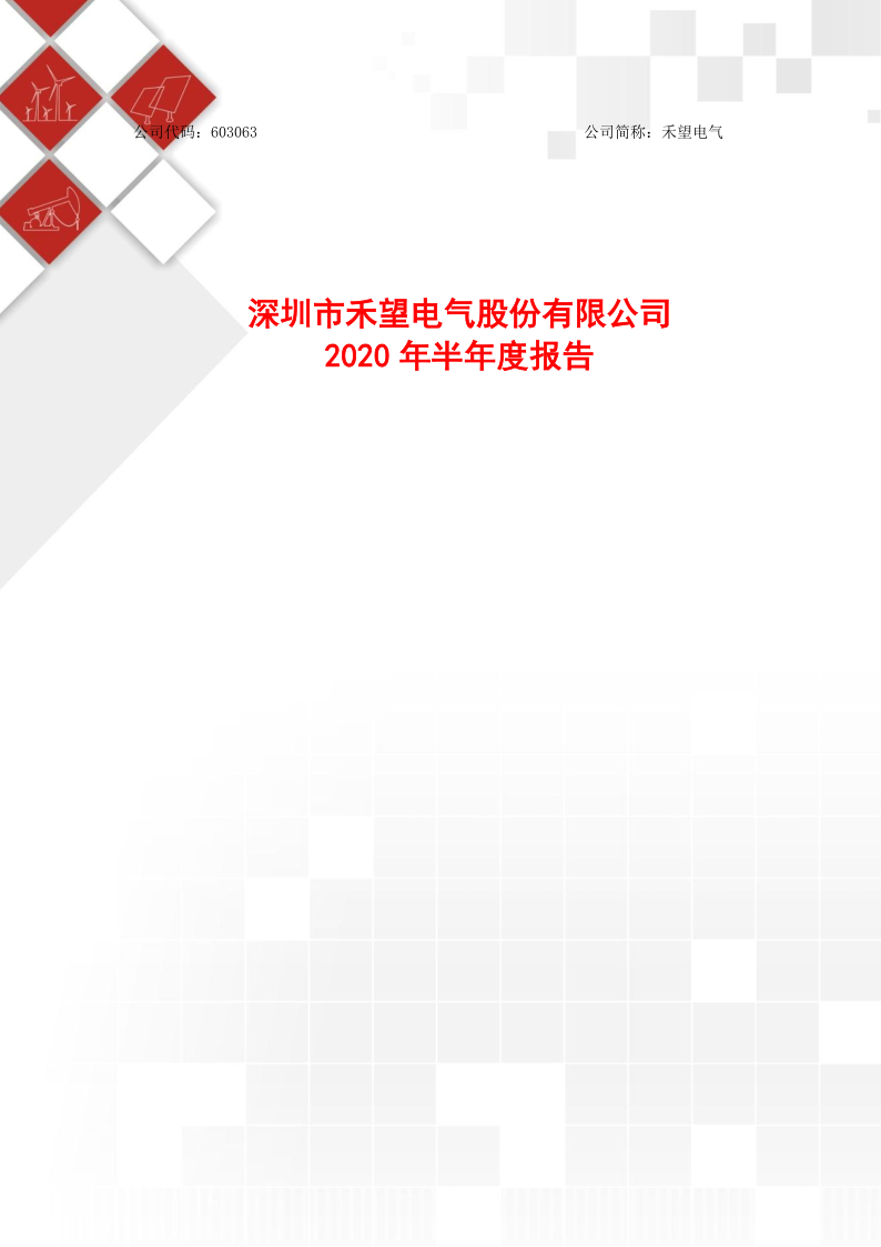 603063：禾望电气2020年半年度报告