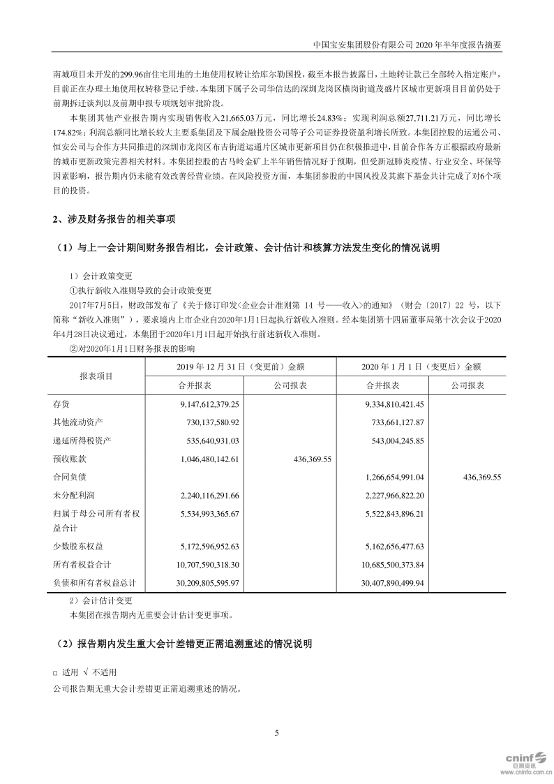 中国宝安:2020年半年度报告摘要