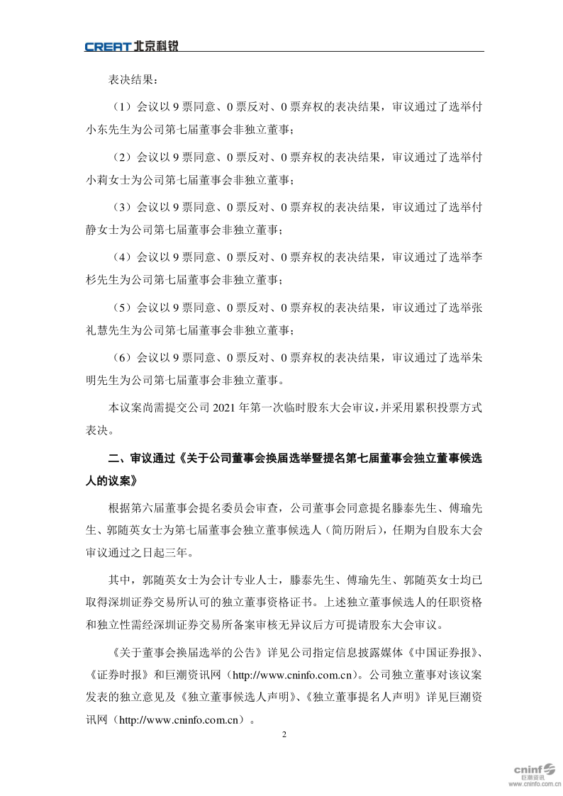 北京科锐：第六届董事会第五十七次会议决议公告