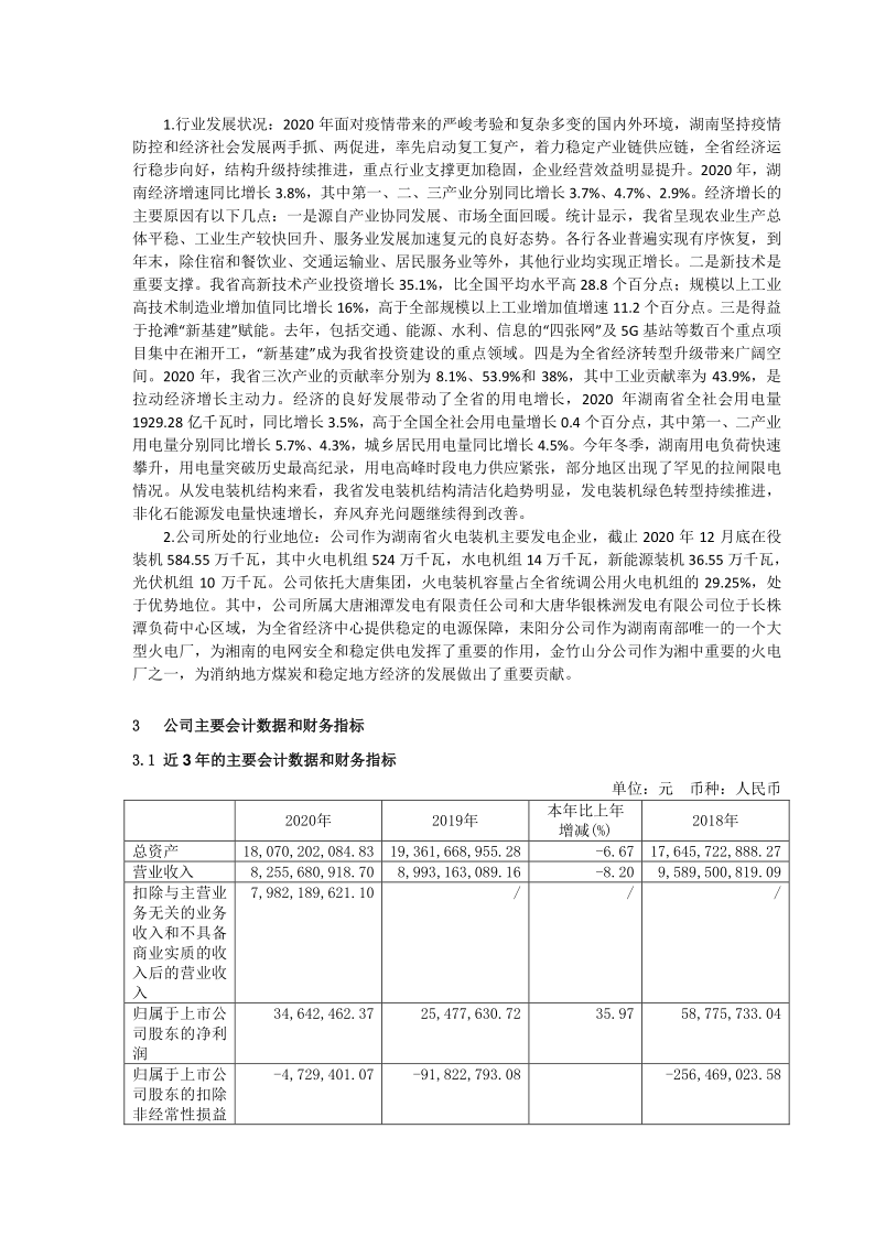 600744：大唐华银电力股份有限公司2020年度报告摘要