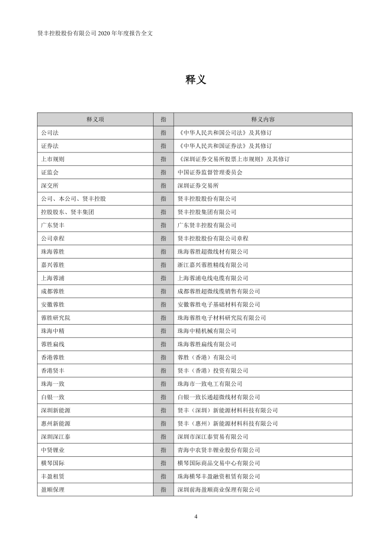 贤丰控股：2020年年度报告