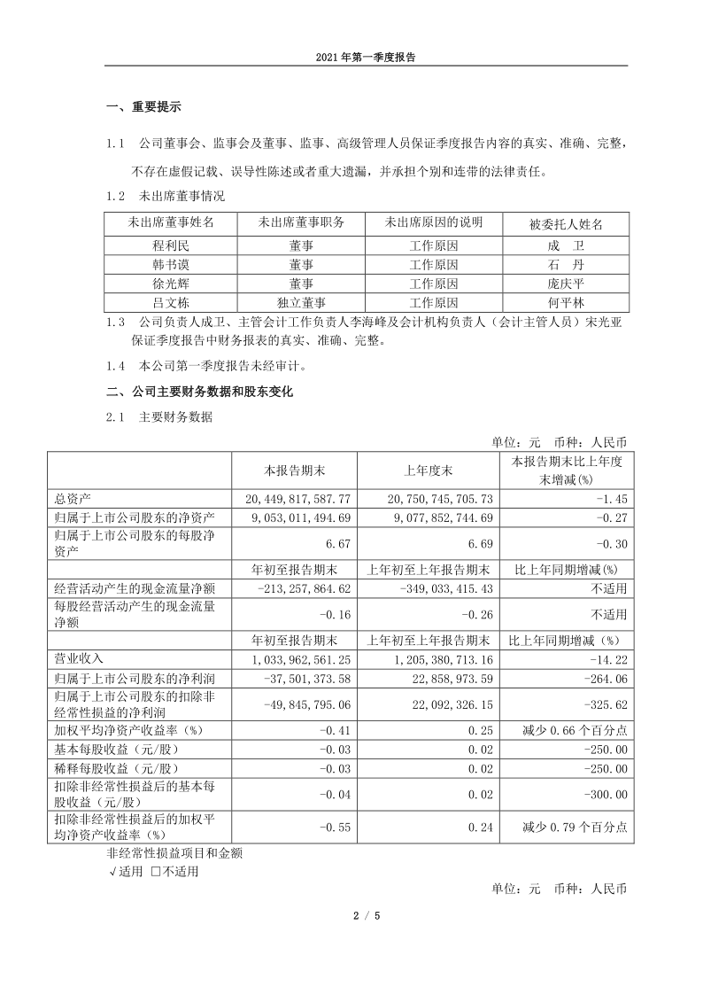 600312：河南平高电气股份有限公司2021年第一季度报告正文