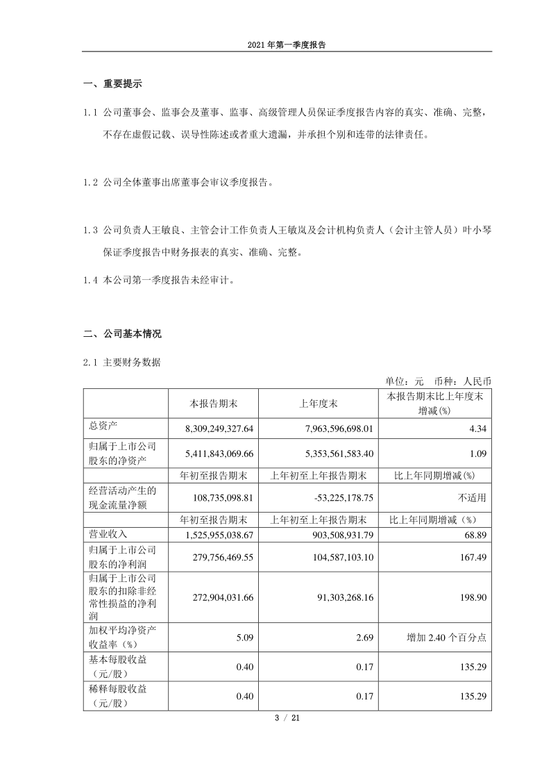 603733：仙鹤股份2021年第一季度报告