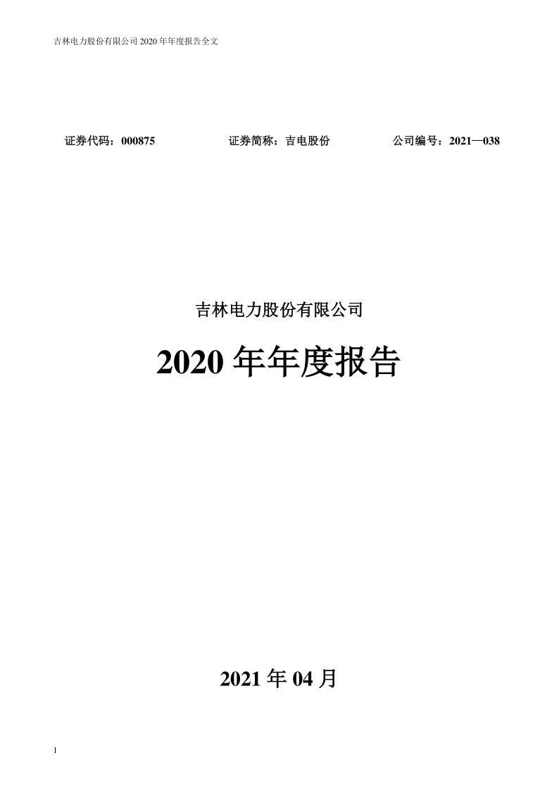 吉电股份：2020年年度报告