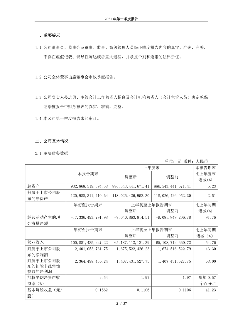 601669：中国电力建设股份有限公司2021年第一季度报告