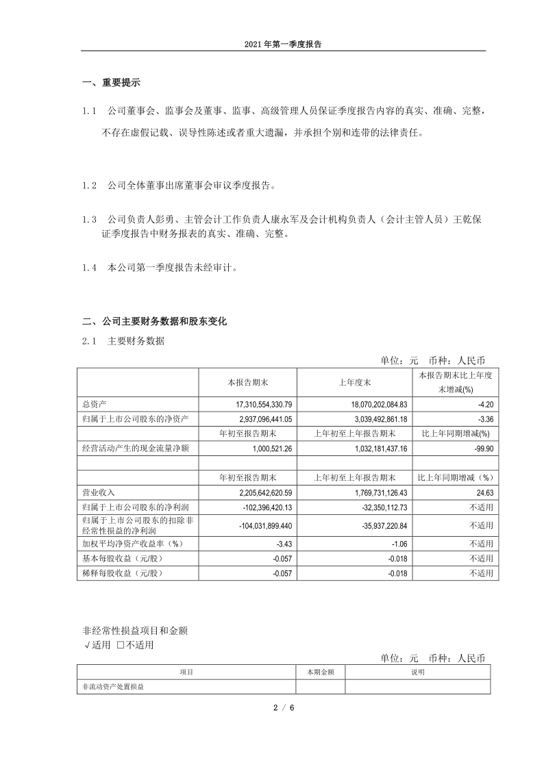 600744：大唐华银电力股份有限公司2021年第一季度报告