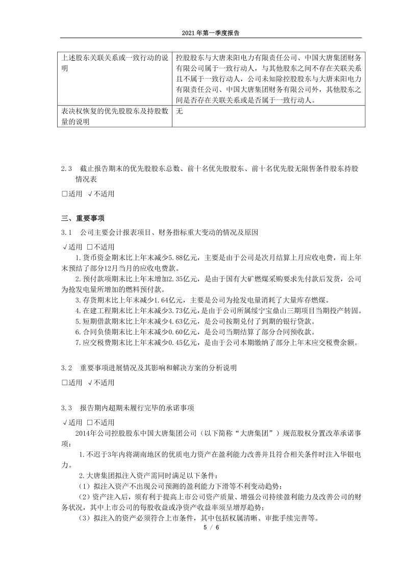 600744：大唐华银电力股份有限公司2021年第一季度报告