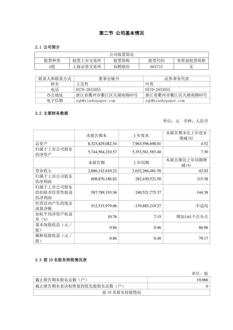 603733：仙鹤股份2021年半年度报告摘要