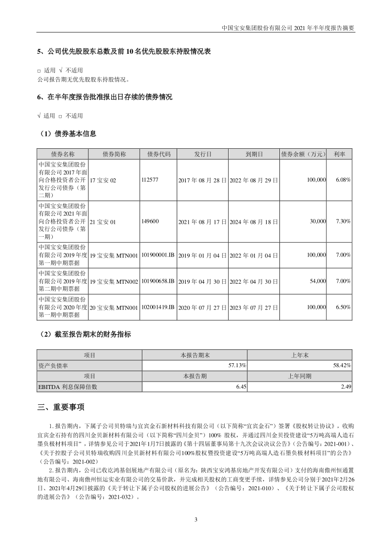 中国宝安:2021年半年度报告摘要