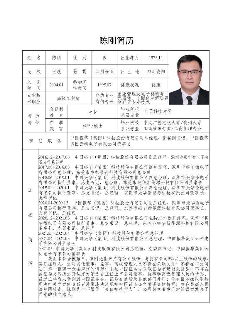 振华科技：关于董事会换届选举暨提名第九届董事会董事候选人的公告